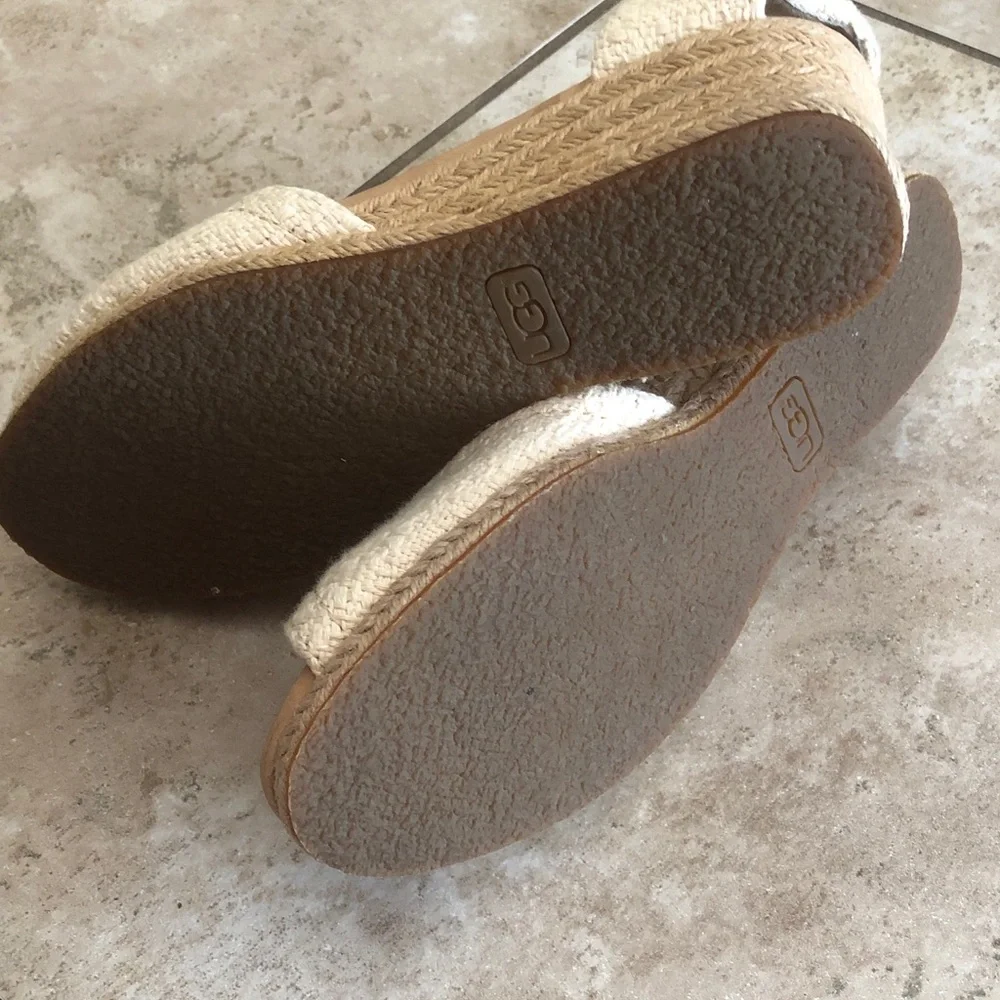 UGG Cream Espadrille Wedge Sandals with Ankle Tie